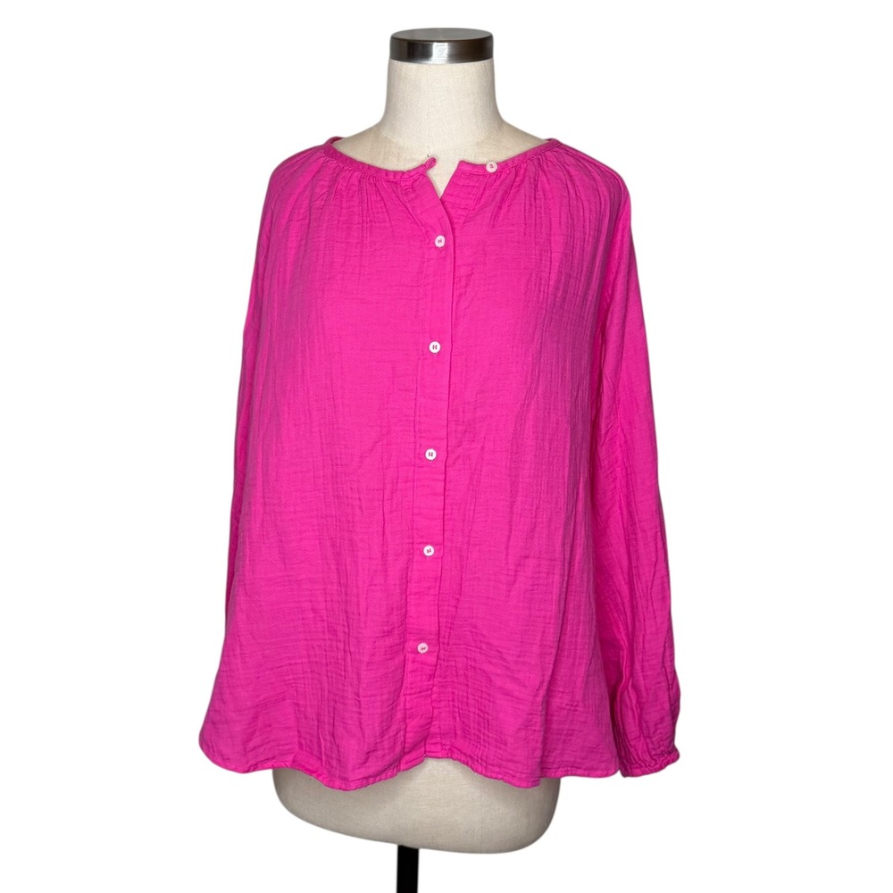 GAP NWT Bright Pink Button-Front Gauze Blouse large